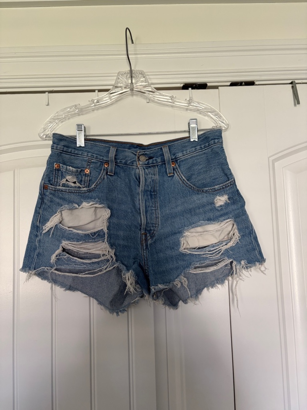Distressed High-Rise Blue Denim Jean Shorts